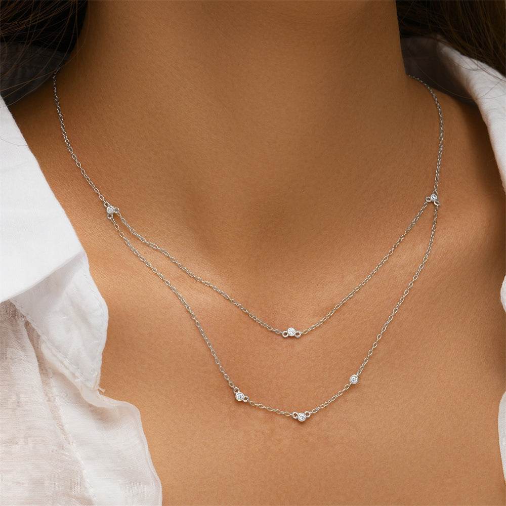 S925 sterling silver double-layer stacked zircon versatile trendy ins collarbone chain - MOWTE
