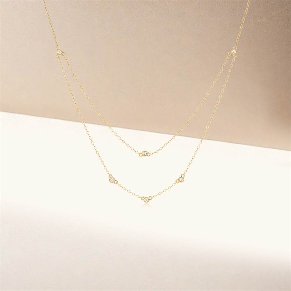 S925 sterling silver double-layer stacked zircon versatile trendy ins collarbone chain - MOWTE