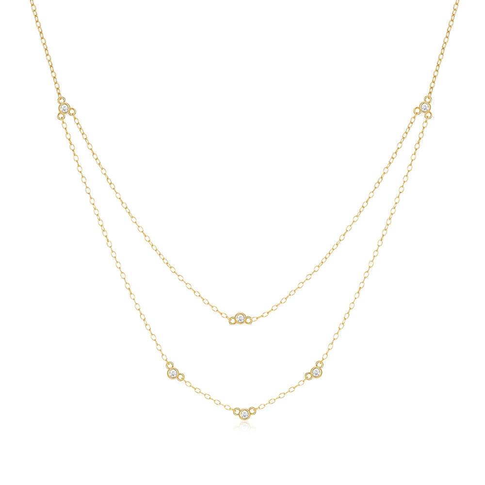 S925 sterling silver double-layer stacked zircon versatile trendy ins collarbone chain - MOWTE