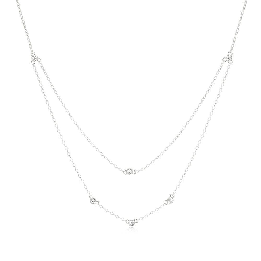 S925 sterling silver double-layer stacked zircon versatile trendy ins collarbone chain - MOWTE