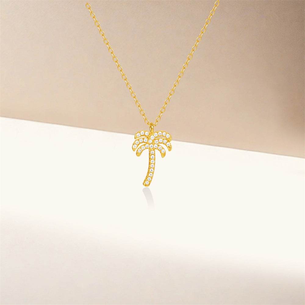 S925 Pure Silver Creative Coconut Tree Diamond Pendant Necklace - MOWTE