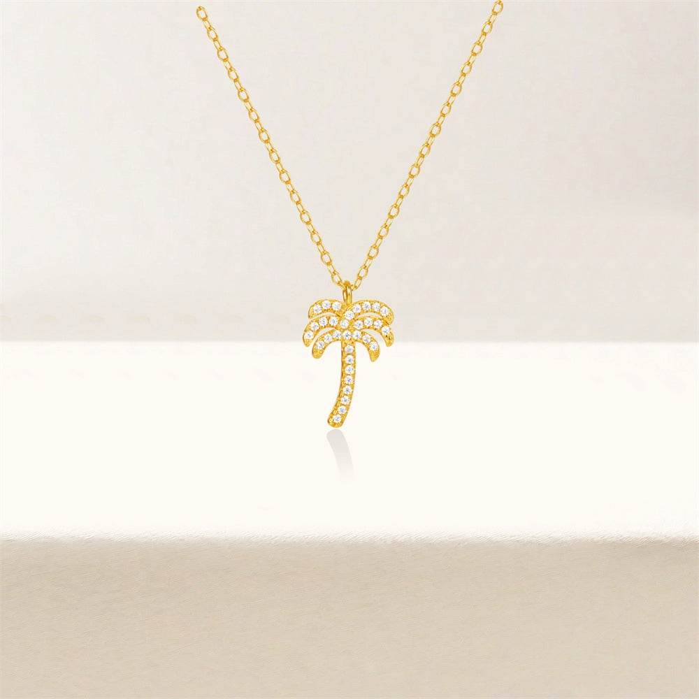 S925 Pure Silver Creative Coconut Tree Diamond Pendant Necklace - MOWTE