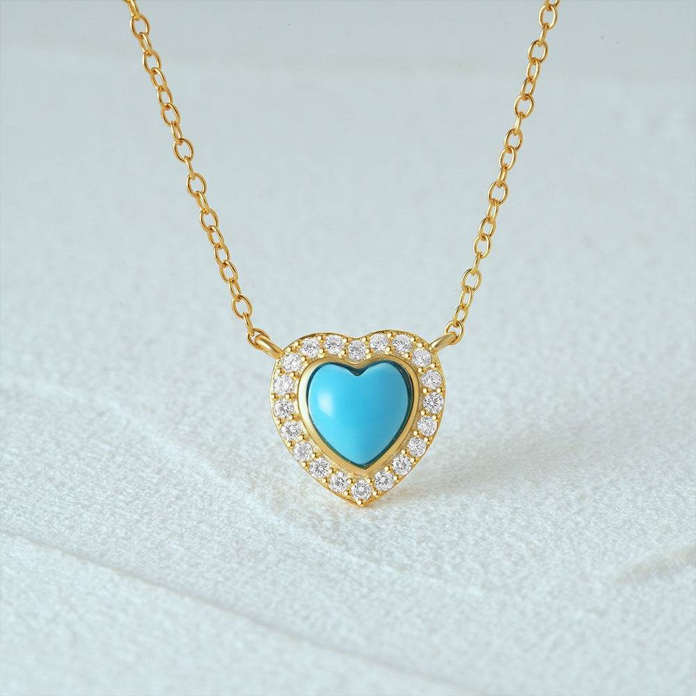 925 sterling silver heart-shaped necklace set with diamonds and turquoise - MOWTE