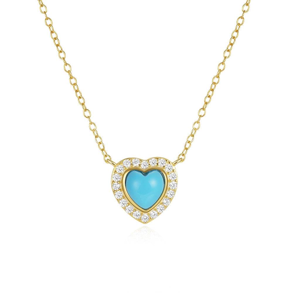 925 sterling silver heart-shaped necklace set with diamonds and turquoise - MOWTE