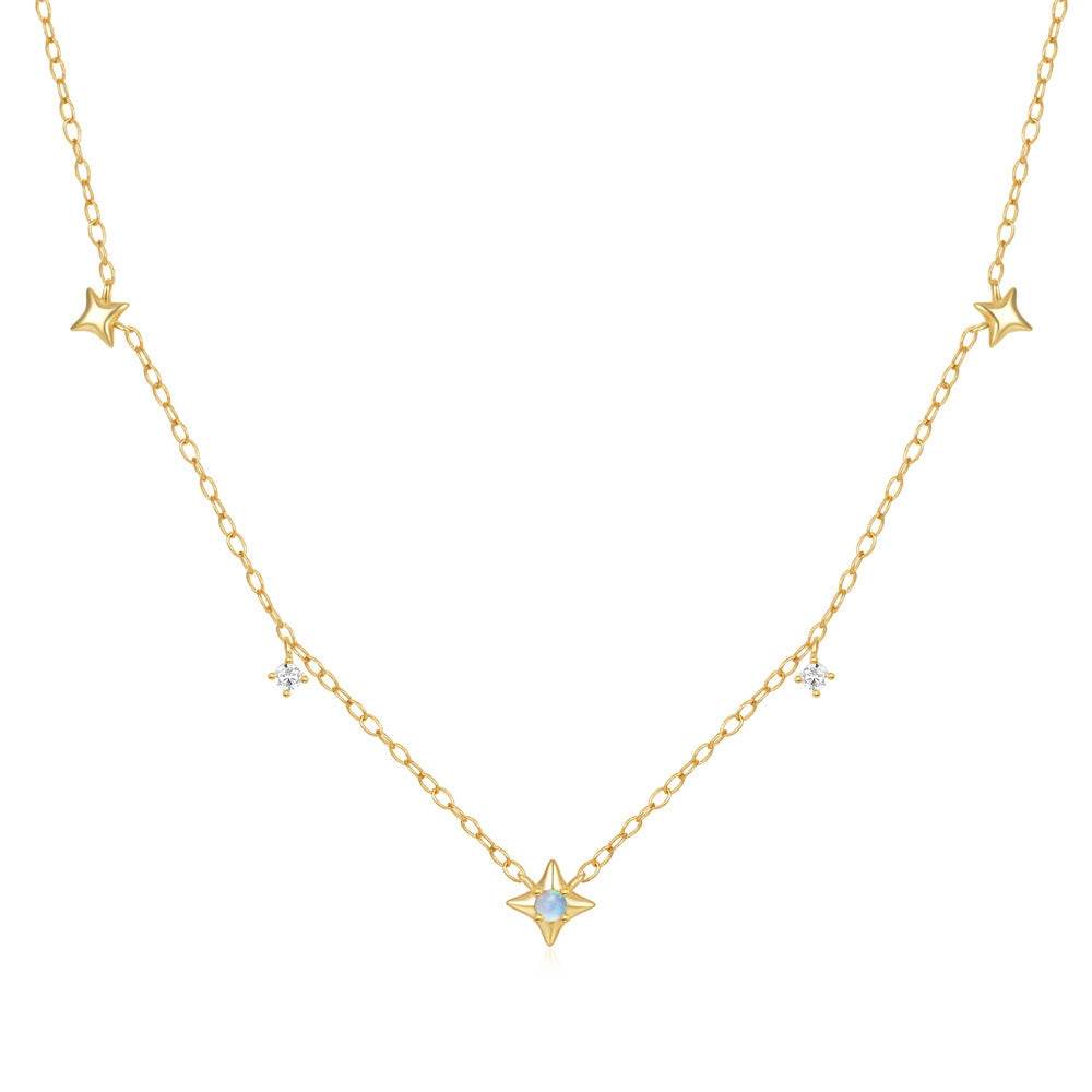 S925 sterling silver four pointed star diamond opal Australian treasure women's layered collarbone chain - MOWTE