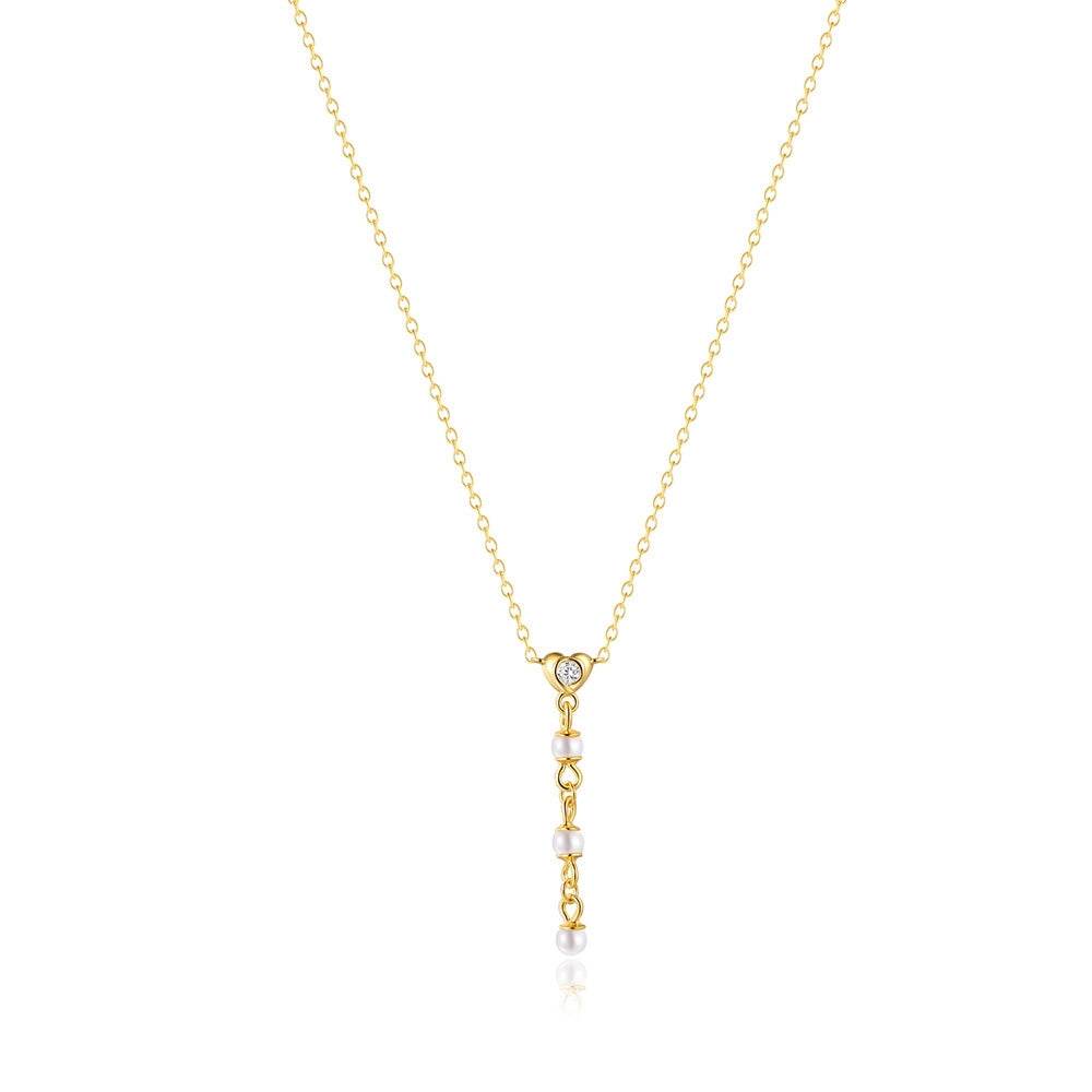 925 sterling silver heart-shaped Y-shaped pearl tassel necklace - MOWTE