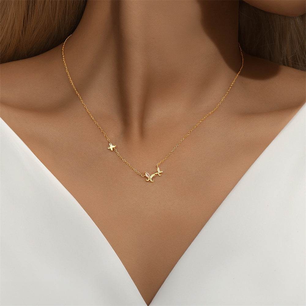 S925 pure silver creative butterfly set diamond light luxury collarbone necklace - MOWTE