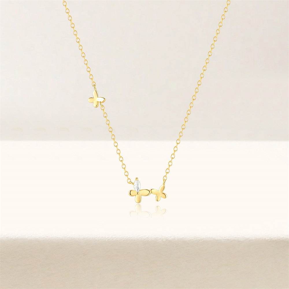 S925 pure silver creative butterfly set diamond light luxury collarbone necklace - MOWTE