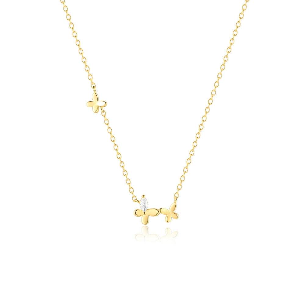 S925 pure silver creative butterfly set diamond light luxury collarbone necklace - MOWTE