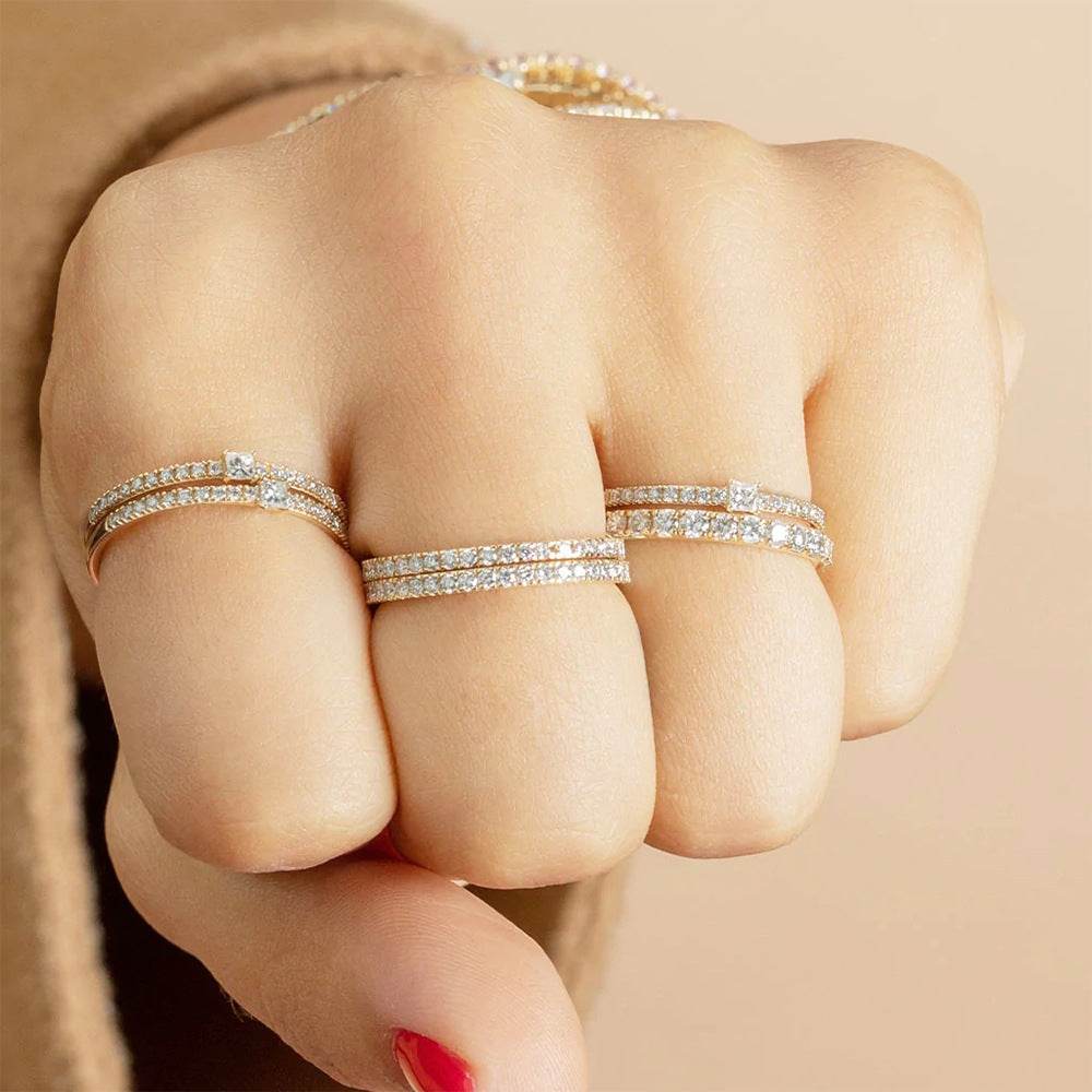 S925 pure silver single row diamond ins women's wedding ring - MOWTE