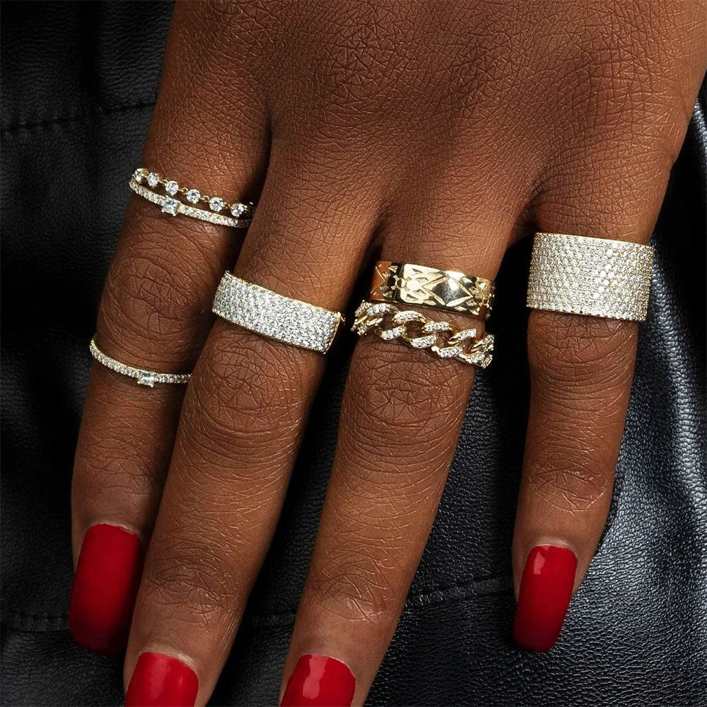 S925 pure silver single row diamond ins women's wedding ring - MOWTE