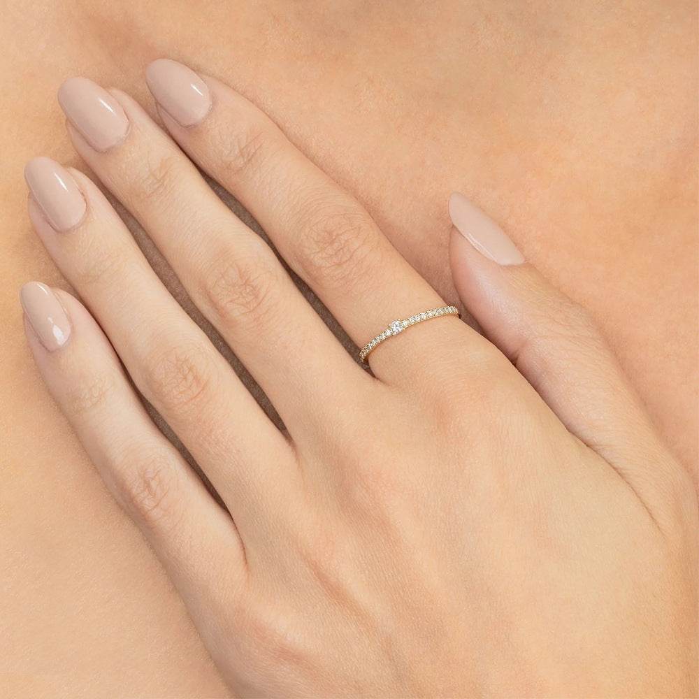 S925 pure silver single row diamond ins women's wedding ring - MOWTE