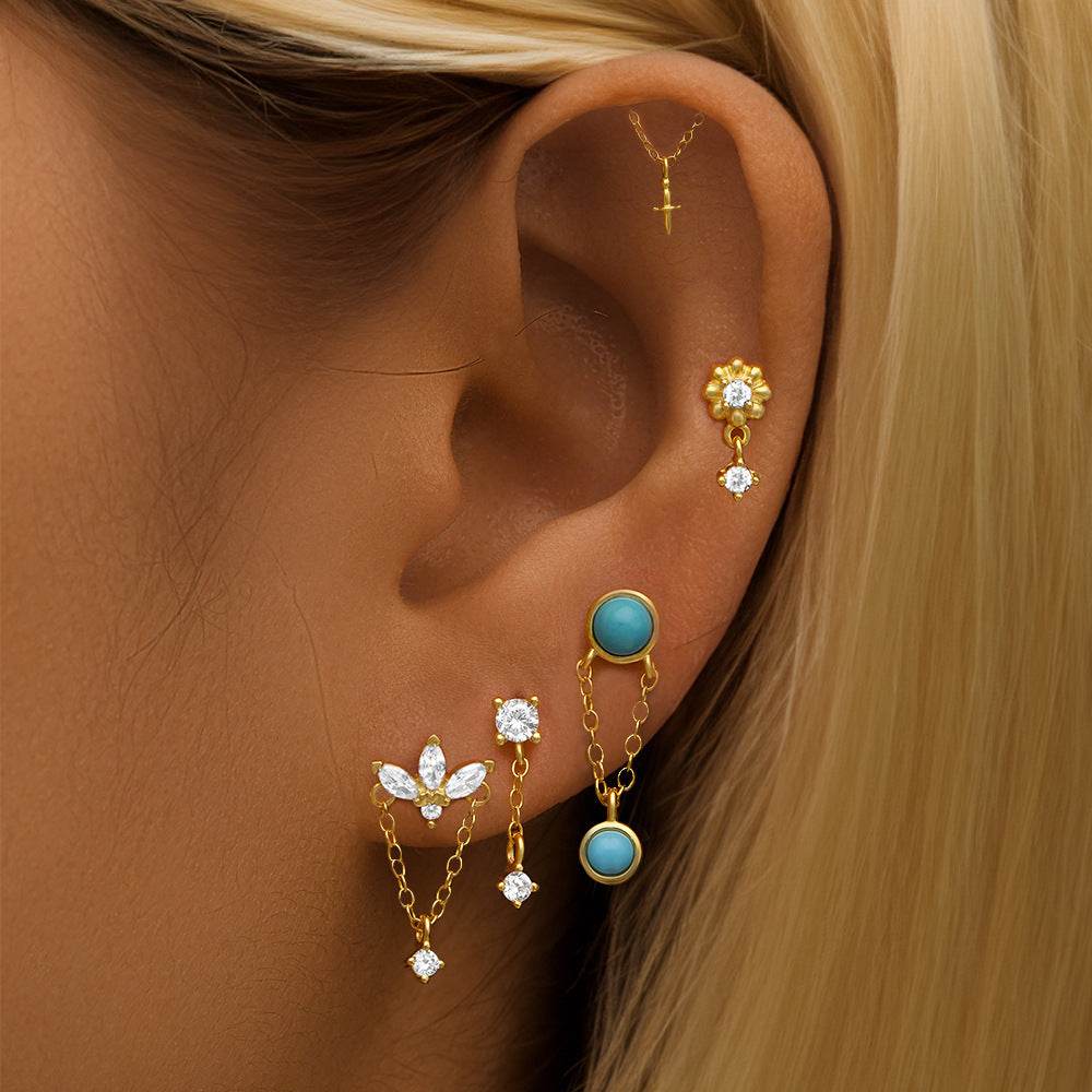 S925 pure silver personalized geometric diamond inlaid cartilage puncture internal thread daily matching ear bone nail - MOWTE