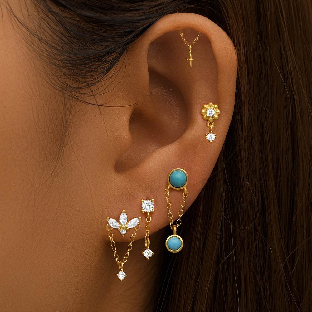S925 pure silver personalized geometric diamond inlaid cartilage puncture internal thread daily matching ear bone nail - MOWTE