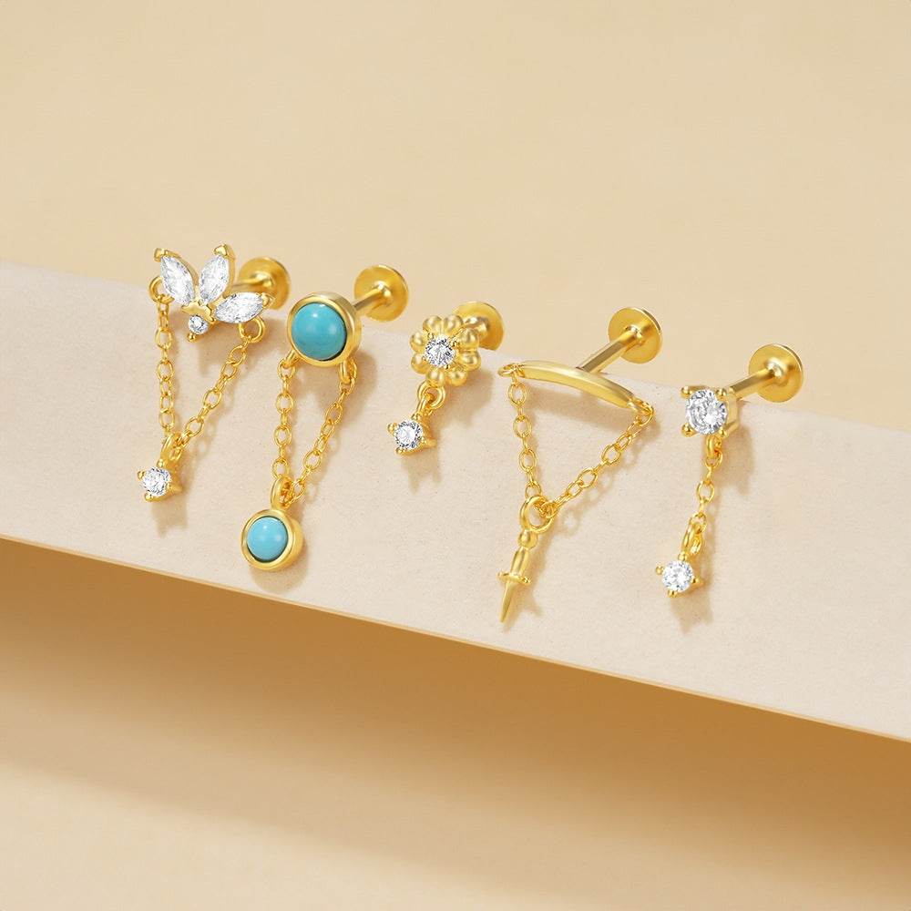 S925 pure silver personalized geometric diamond inlaid cartilage puncture internal thread daily matching ear bone nail - MOWTE