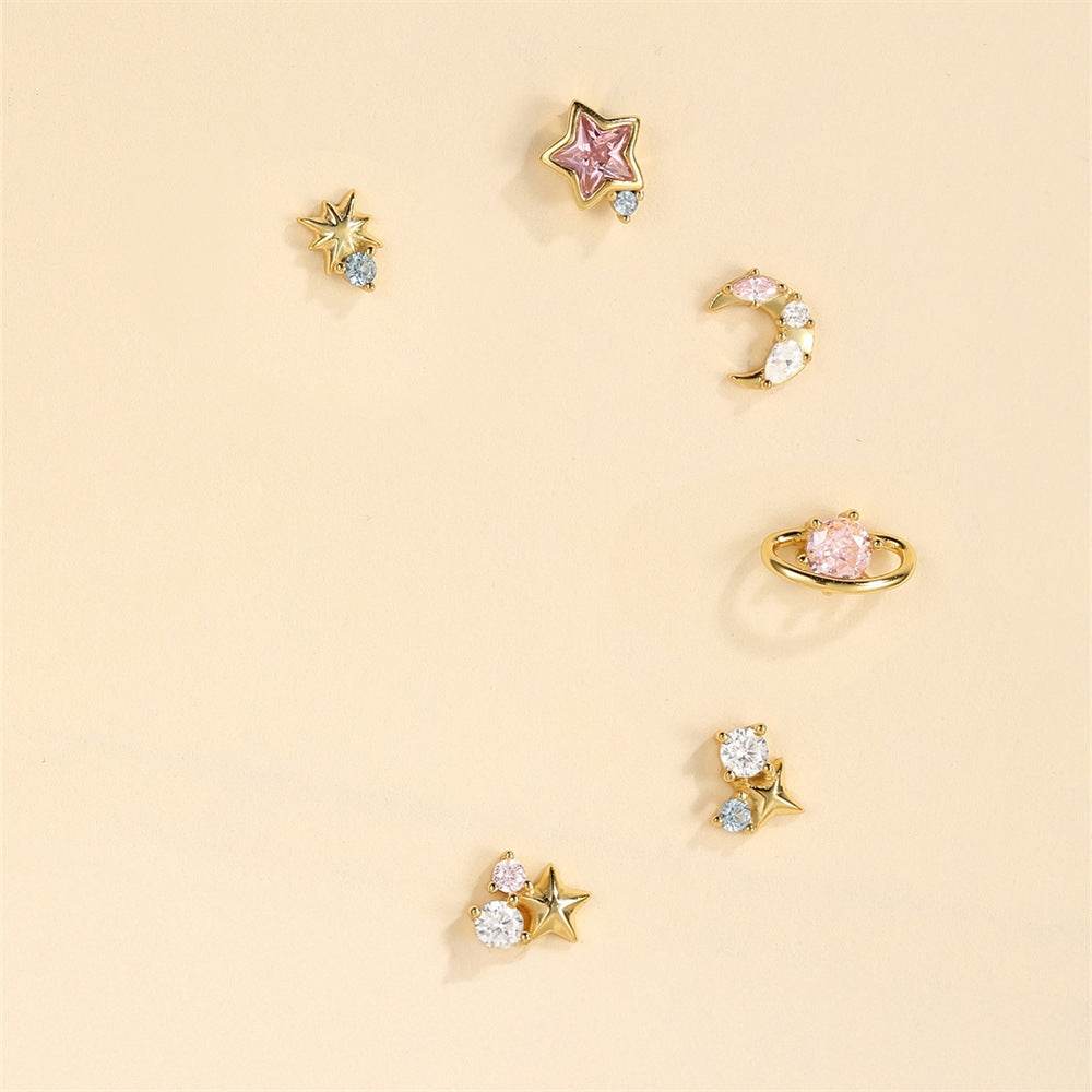 S925 Pure Silver Starry Sky Series Color Diamond Earring Set - MOWTE