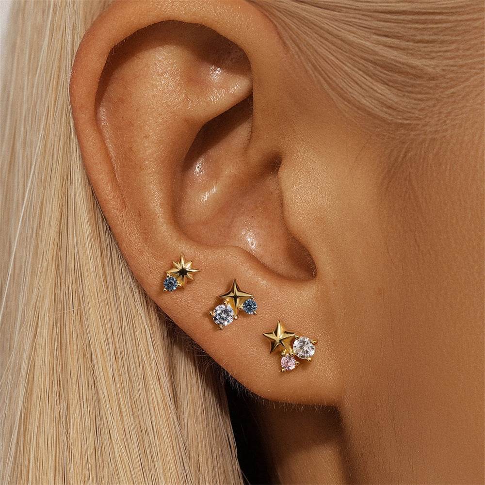 S925 Pure Silver Starry Sky Series Color Diamond Earring Set - MOWTE