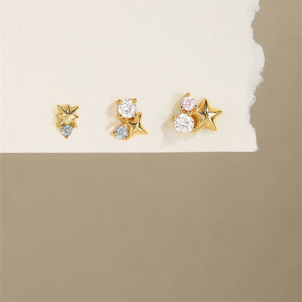 S925 Pure Silver Starry Sky Series Color Diamond Earring Set - MOWTE