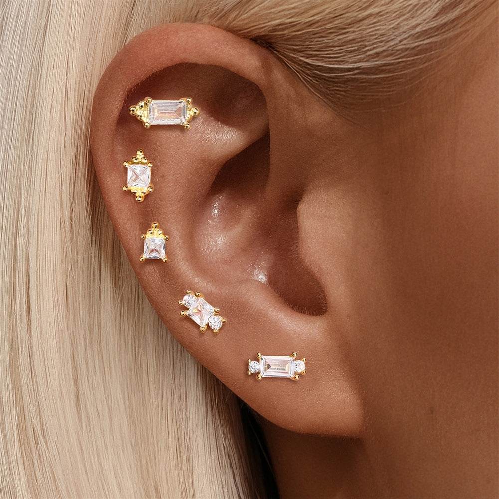 S925 sterling silver daily outfit with diamond tassel geometry 16g puncture thread earlobe and ear bone - MOWTE