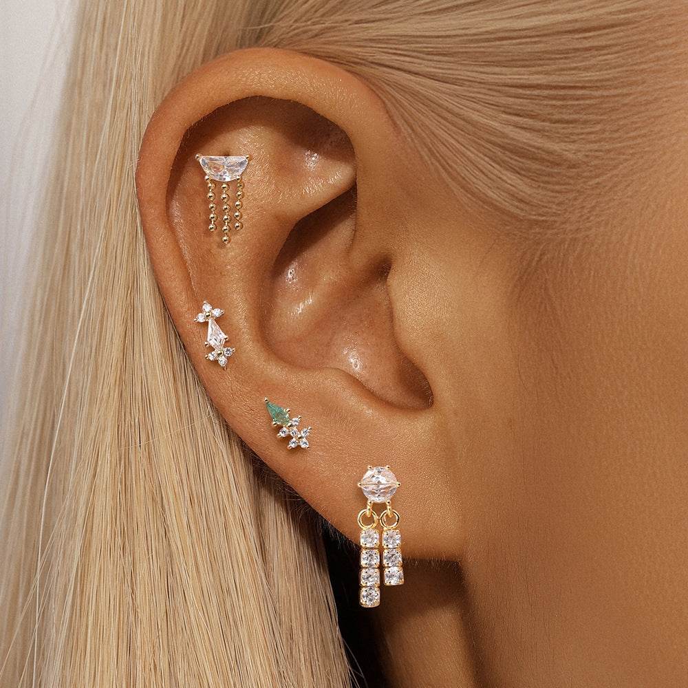 S925 pure silver geometric zircon splicing flower shaped earrings - MOWTE