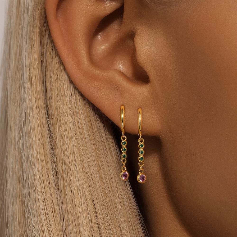 Geometric tassel S925 pure silver stone earrings - MOWTE