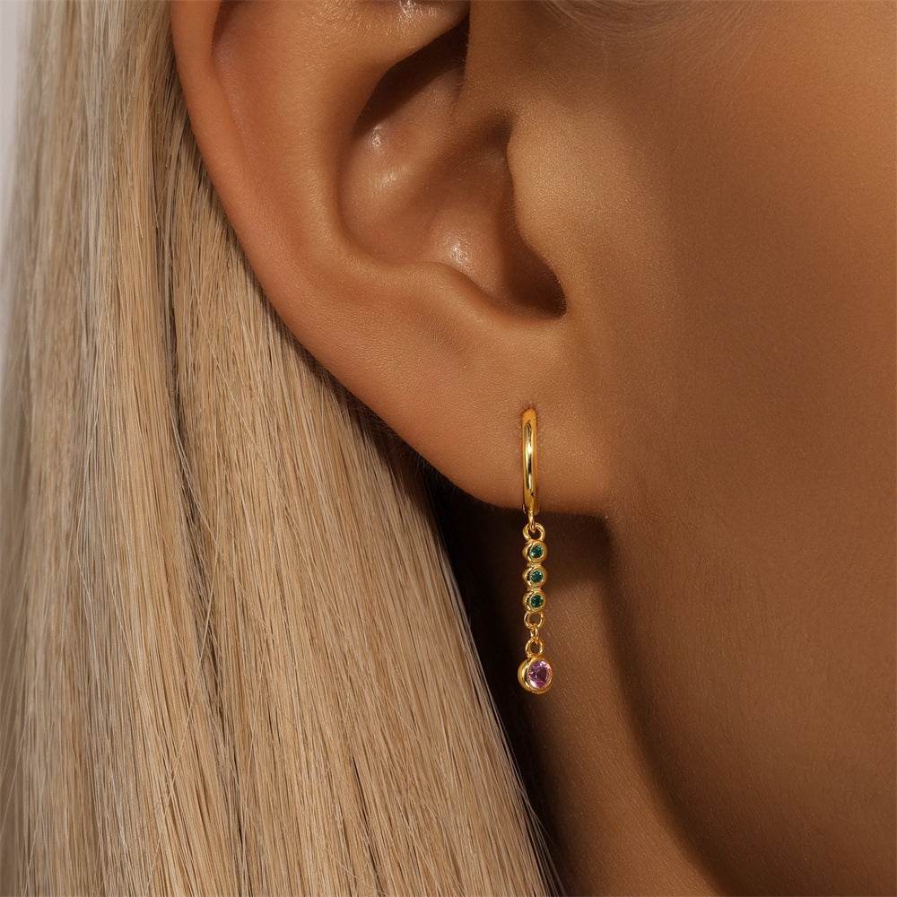 Geometric tassel S925 pure silver stone earrings - MOWTE