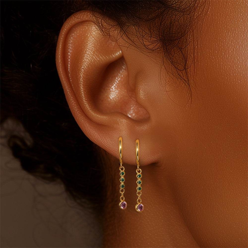 Geometric tassel S925 pure silver stone earrings - MOWTE