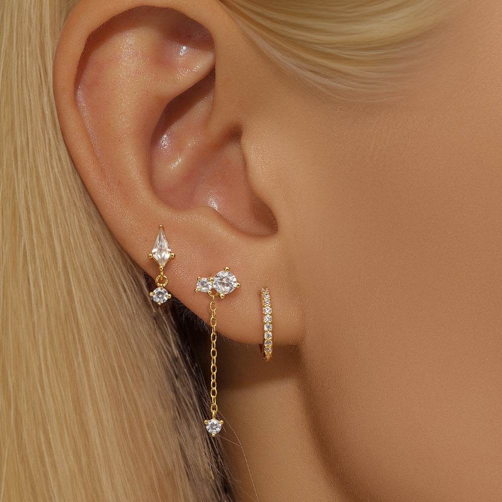 S925 sterling silver octagonal star three piece set diamond - MOWTE