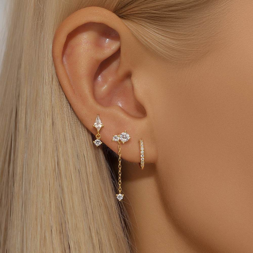 S925 sterling silver octagonal star three piece set diamond - MOWTE