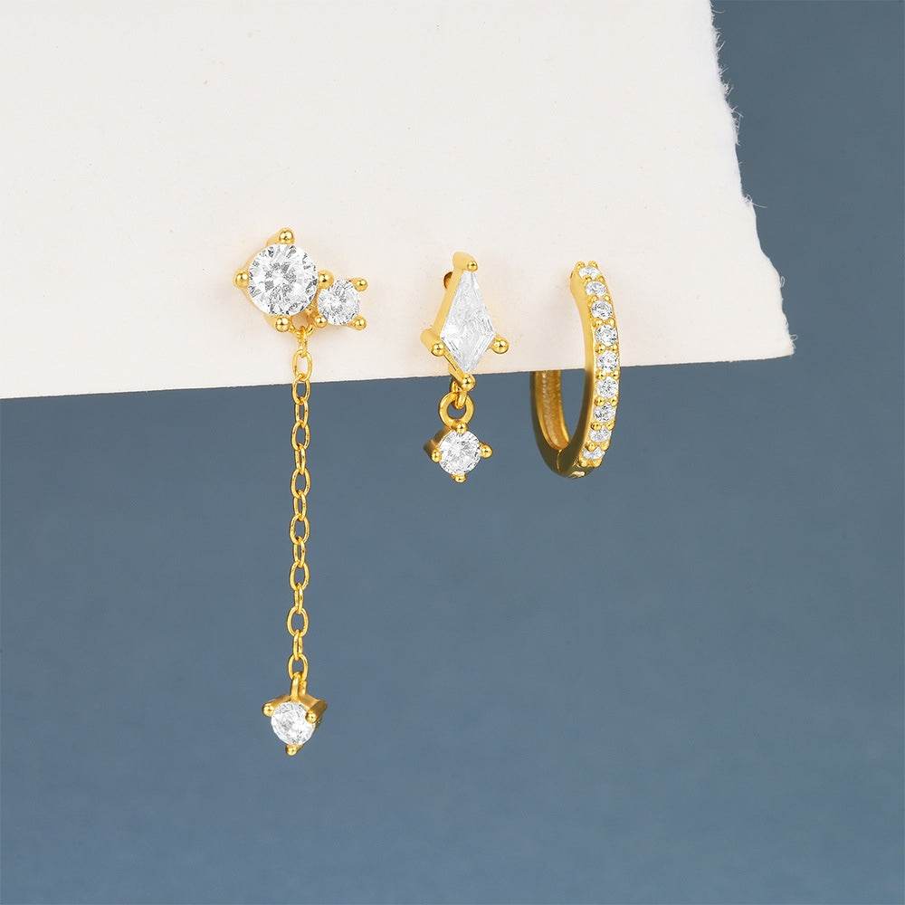 S925 sterling silver octagonal star three piece set diamond - MOWTE