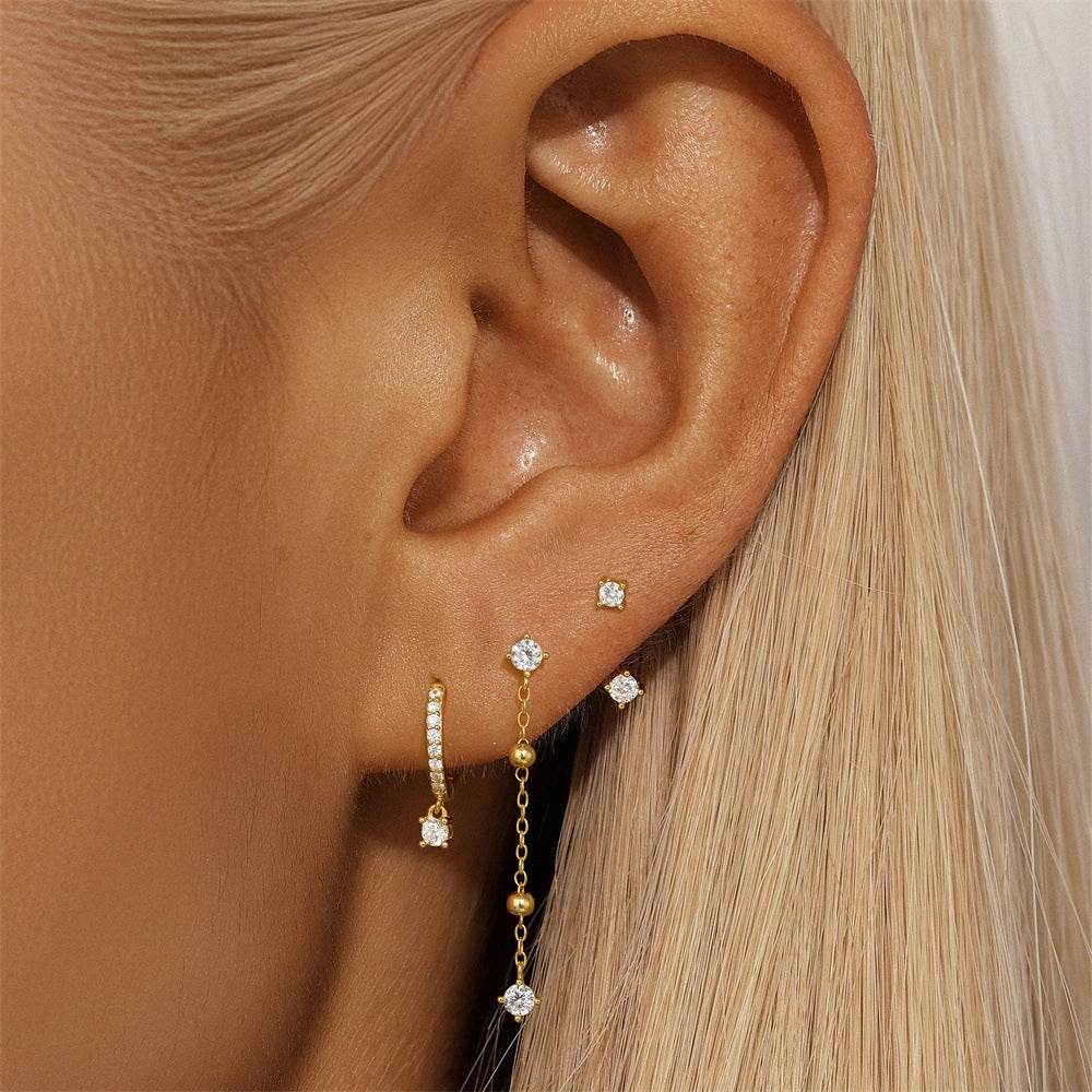 S925 sterling silver octagonal star three piece set diamond - MOWTE