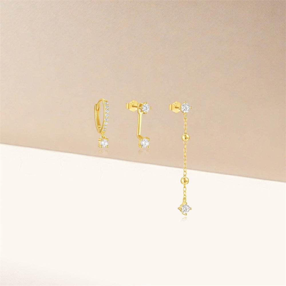 S925 sterling silver octagonal star three piece set diamond - MOWTE