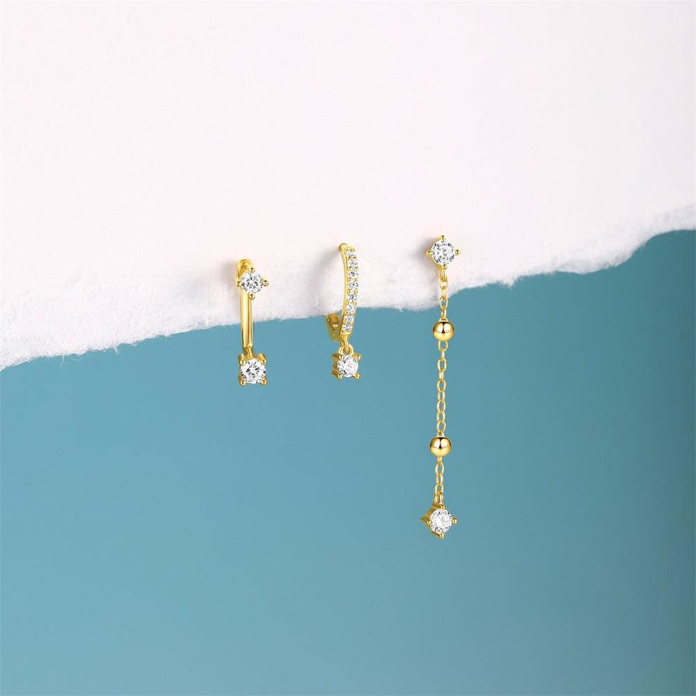 S925 sterling silver octagonal star three piece set diamond - MOWTE