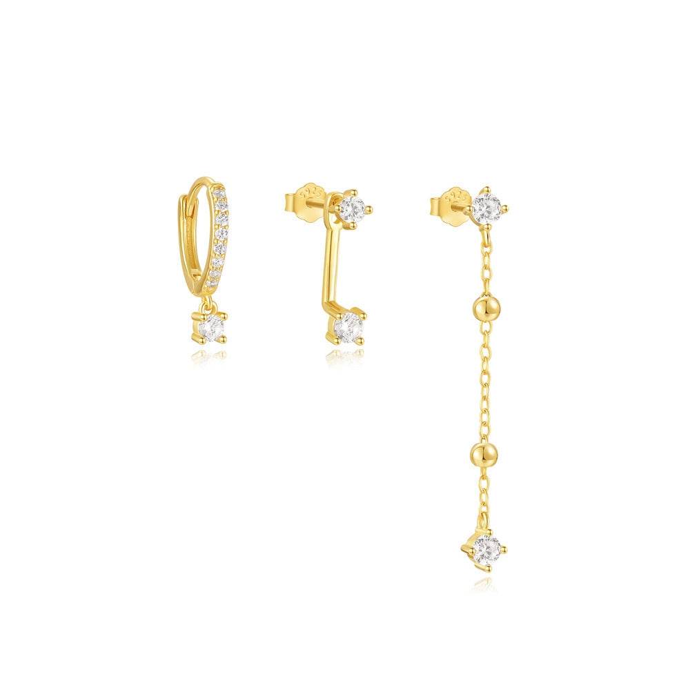 S925 sterling silver octagonal star three piece set diamond - MOWTE