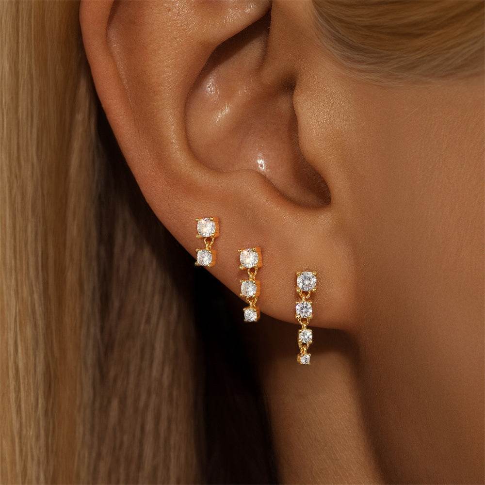 Zircon Three Piece S925 Women's Ear Studs Set - MOWTE