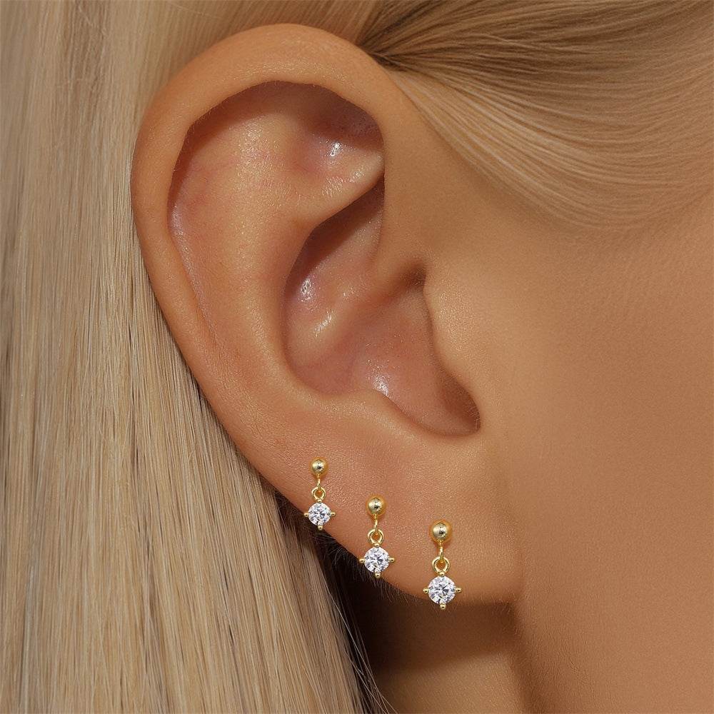 Zircon Three Piece S925 Women's Ear Studs Set - MOWTE