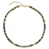 Spotted green stone bead necklace retro trendy gold round bead sweater chain versatile for men - MOWTE