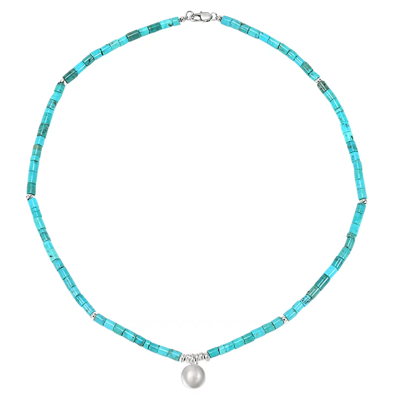 Natural turquoise necklace handmade bead color splicing pure silver collarbone chain - MOWTE