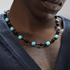 Black agate necklace men's hip-hop retro turquoise handmade bead collarbone chain necklace women's trend - MOWTE