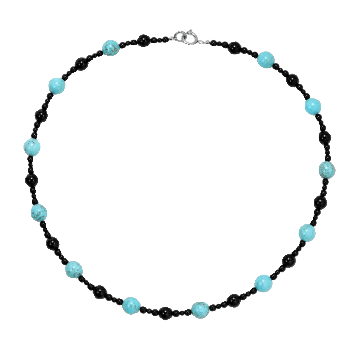 Black agate necklace men's hip-hop retro turquoise handmade bead collarbone chain necklace women's trend - MOWTE