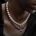 Pure silver heart-shaped pearl necklace men's accessories hip-hop style personalized couple trendy brand black collarbone chain ins - MOWTE