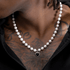 Pure silver heart-shaped pearl necklace men's accessories hip-hop style personalized couple trendy brand black collarbone chain ins - MOWTE
