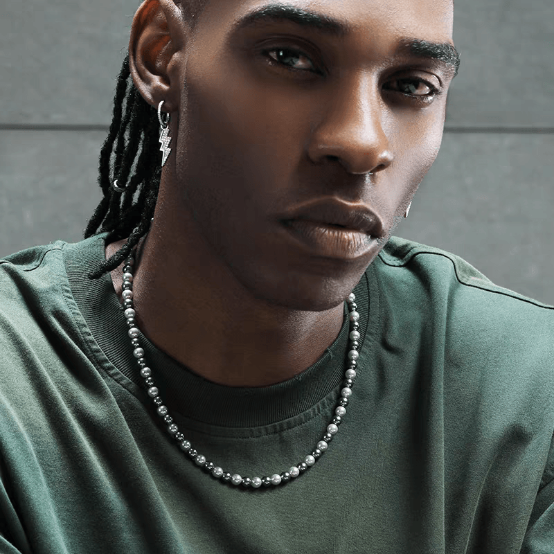 Round flawless strong light pearl necklace men's trendy versatile silver gray collarbone chain women's high-end necklace - MOWTE