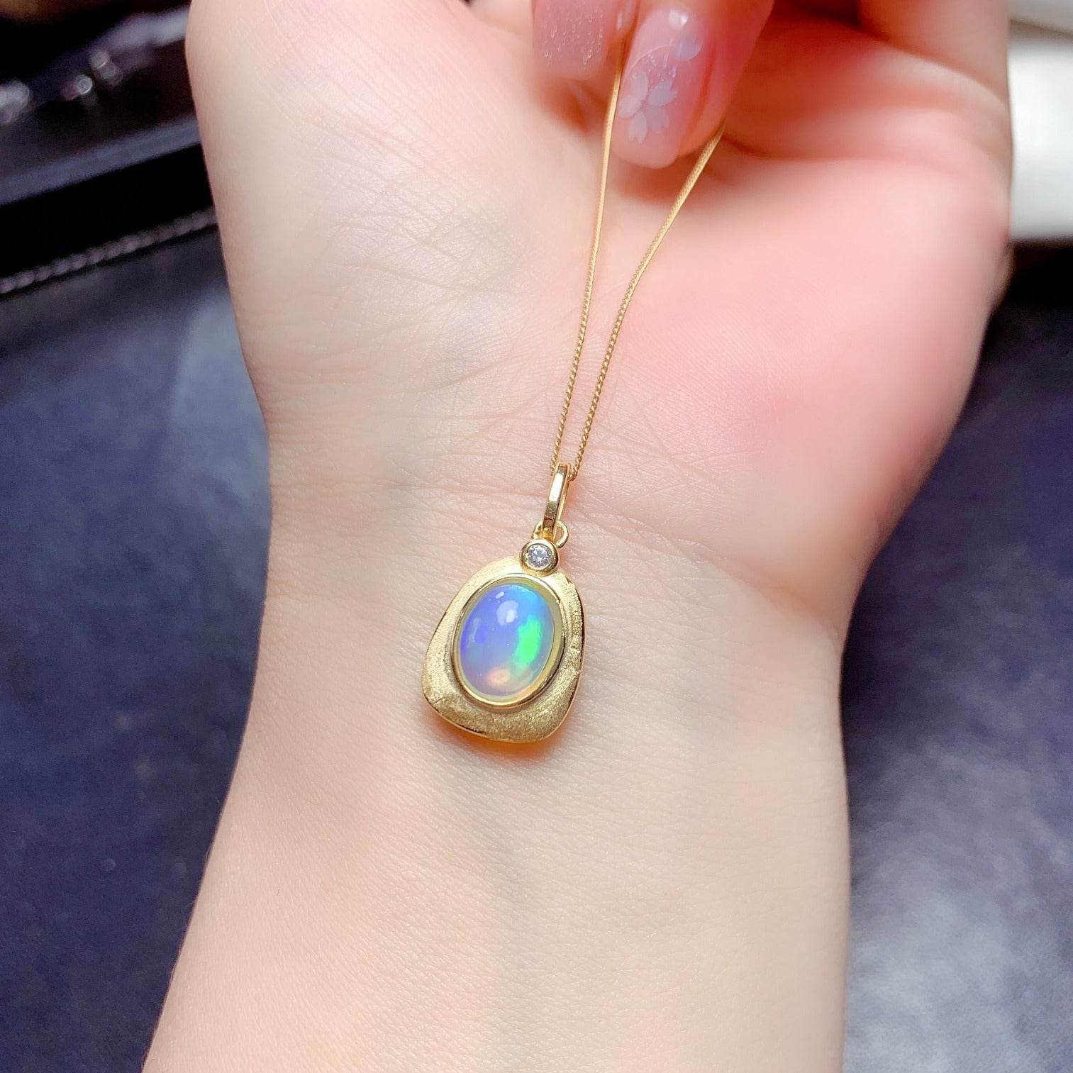 S925 pure silver natural opal pendant exquisite frosted design necklace - MOWTE