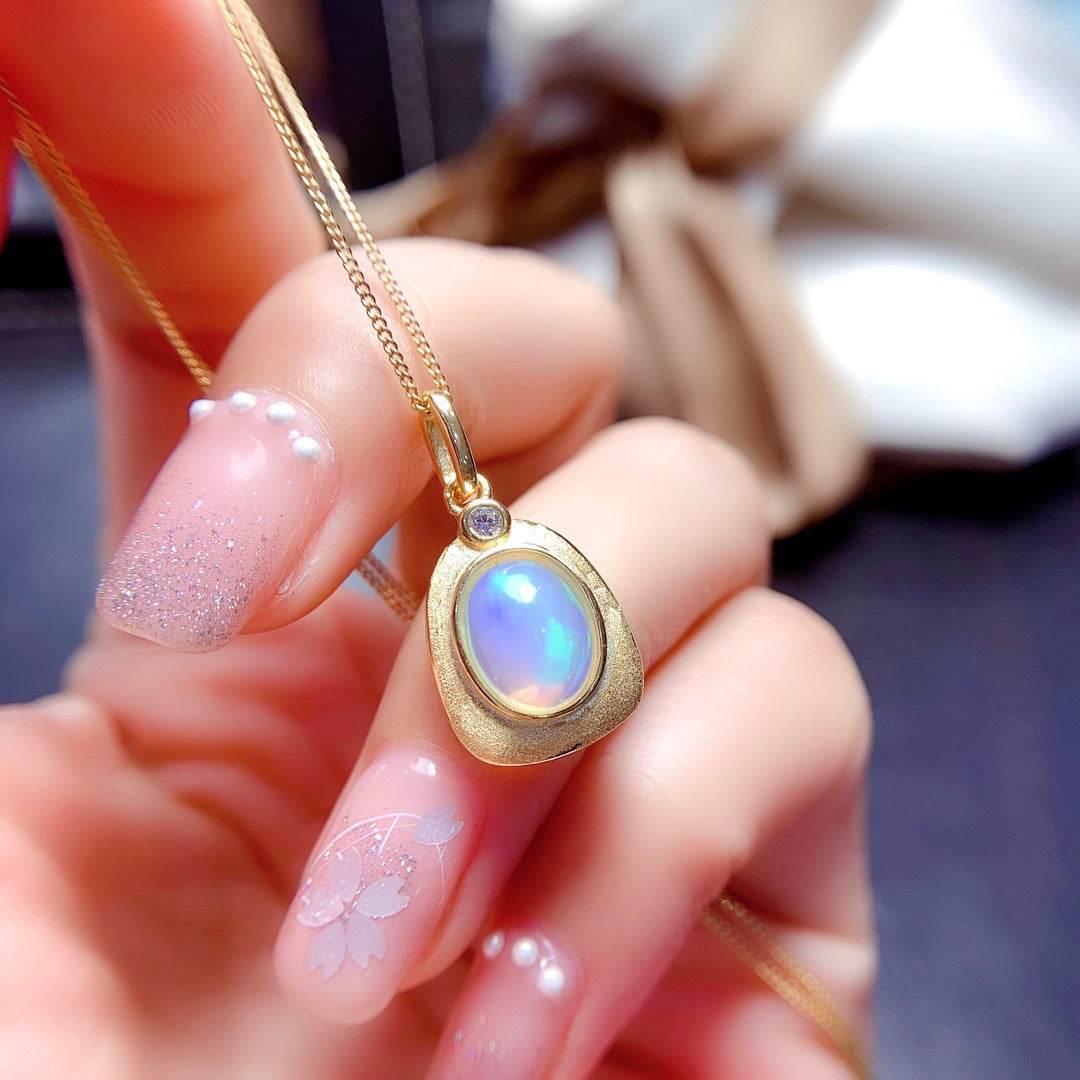 S925 pure silver natural opal pendant exquisite frosted design necklace - MOWTE