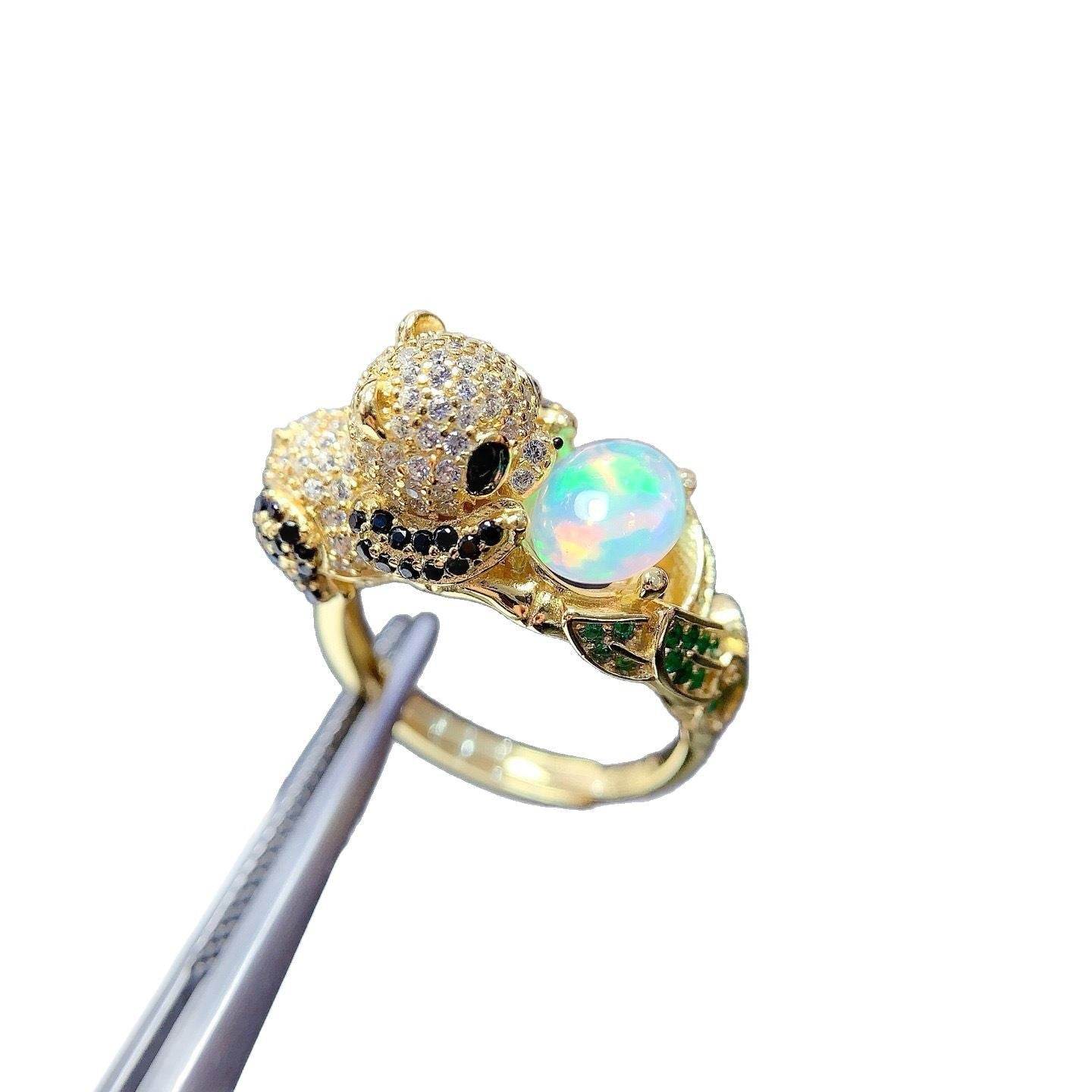 S925 pure silver natural opal ring - MOWTE