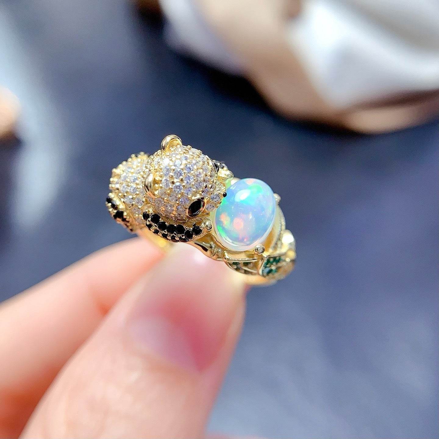 S925 pure silver natural opal ring - MOWTE