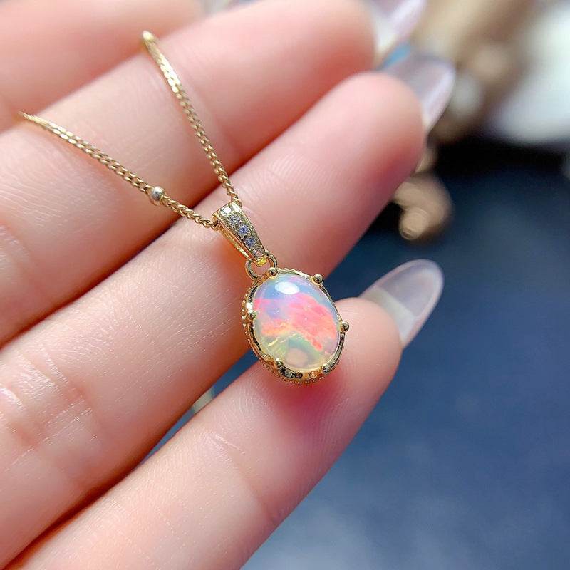 S925 pure silver natural opal pendant exquisite necklace - MOWTE