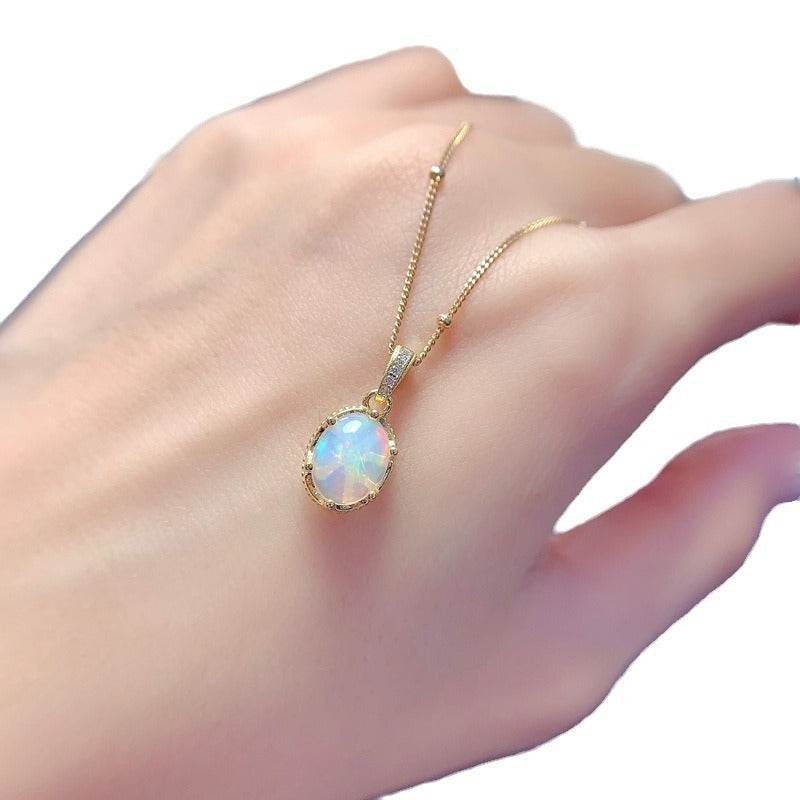 S925 pure silver natural opal pendant exquisite necklace - MOWTE