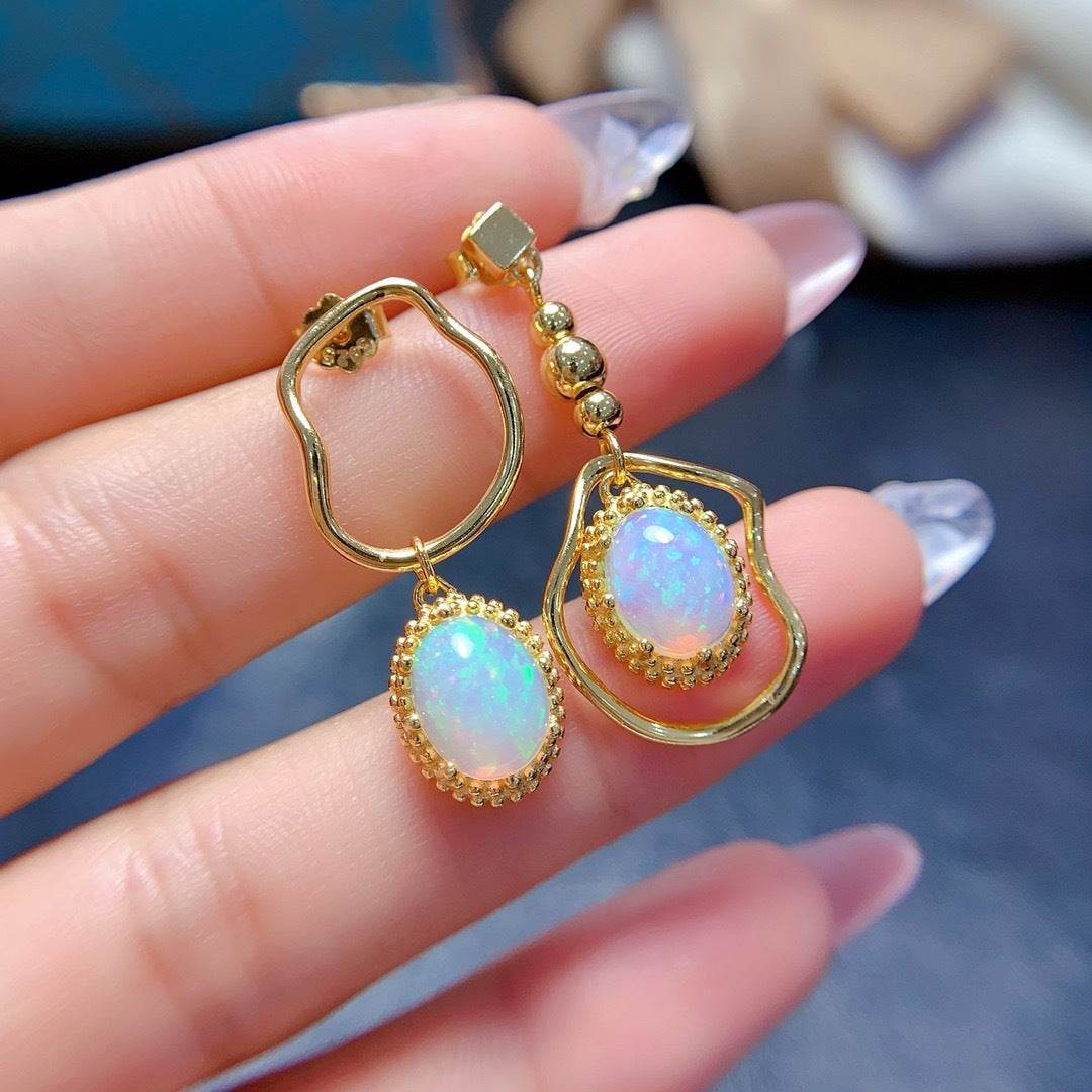 S925 pure silver natural opal earrings - MOWTE
